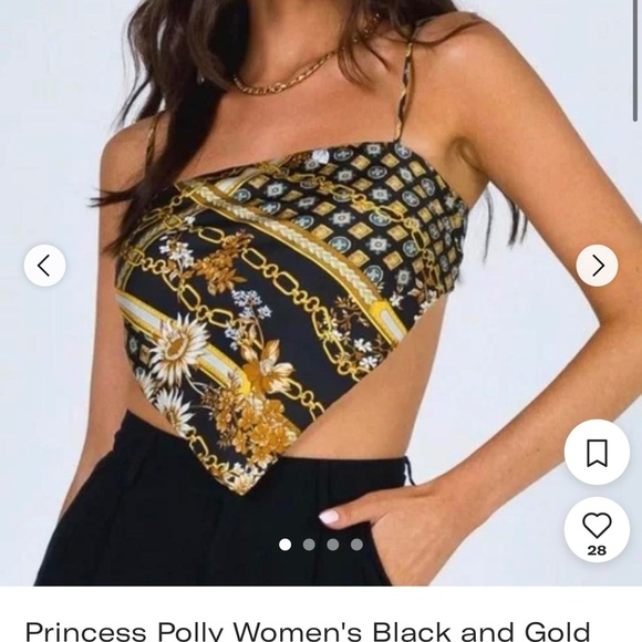 Princess Polly Floral Black Gold‎ Satin Scarf Top Cropped Tank Size 2 NWOT - Picture 4 of 9